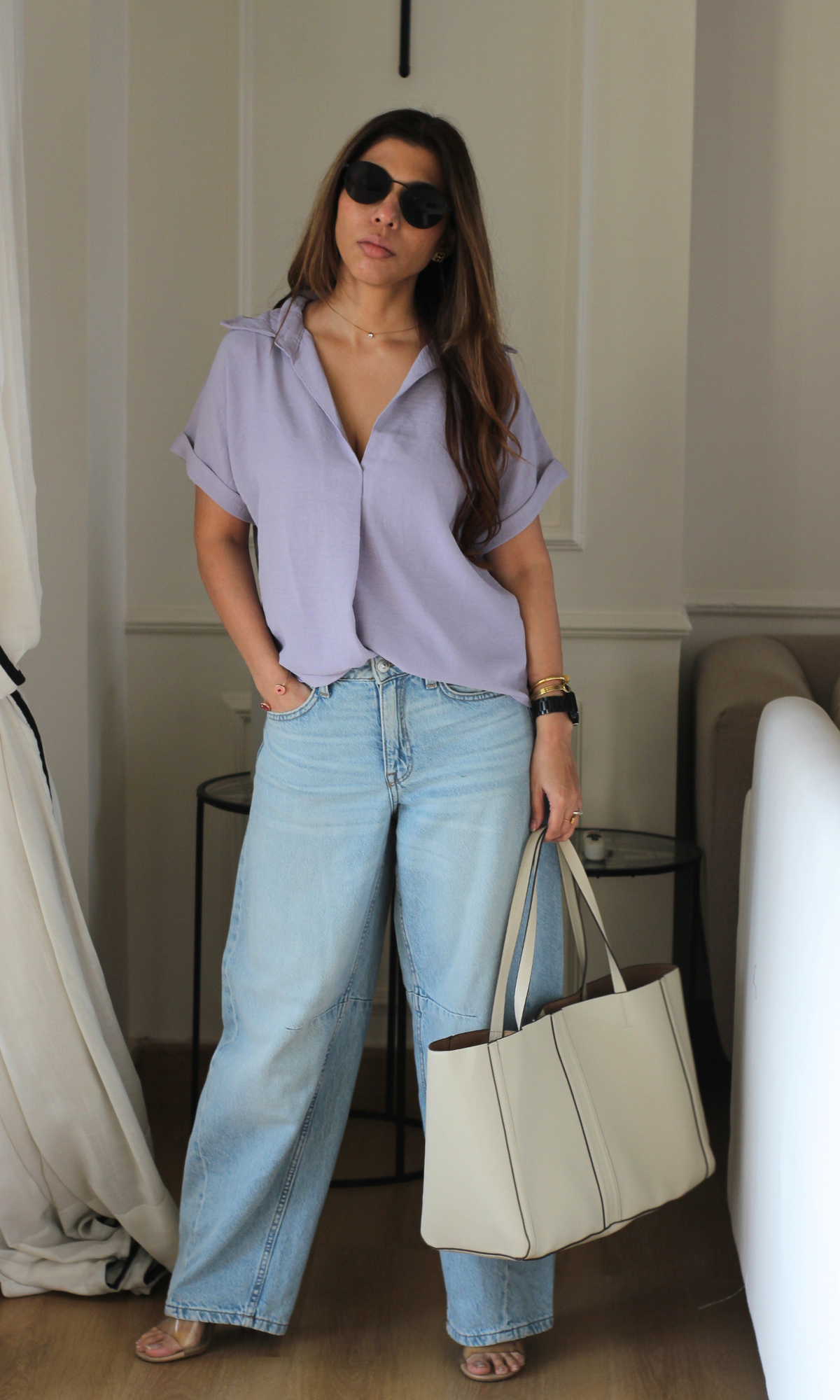 Pale Orchid Gathered V-Neck Top