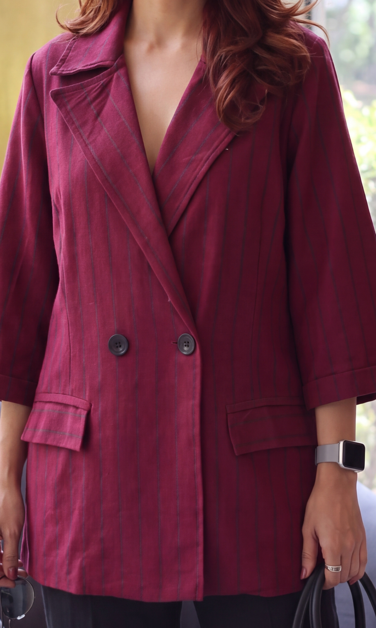 Wine Striped Cotton Blazer