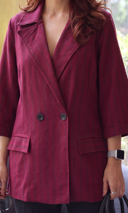 Wine Striped Cotton Blazer