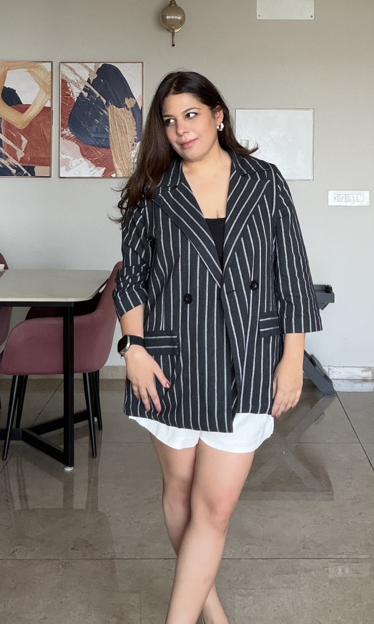 Black Striped Cotton Blazer