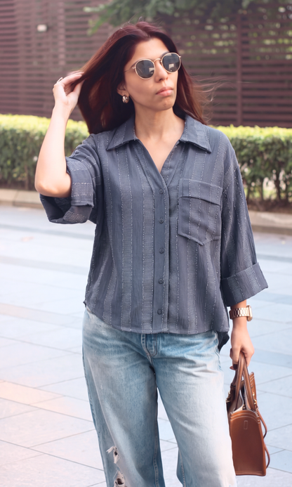 Denim Cotton Blue Camp Shirt