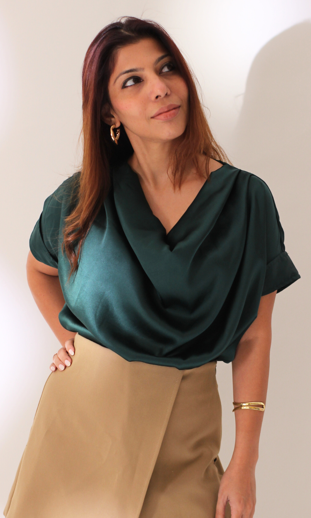 Deep Green Cowl Neck Top