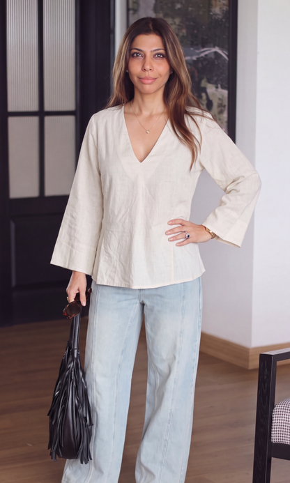 Cloud Blue V-Neck Peplum Top