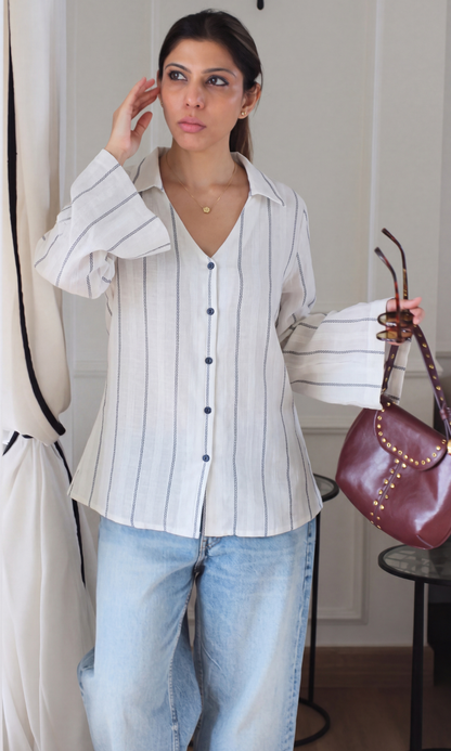 Ivory Textured Collared Blouse