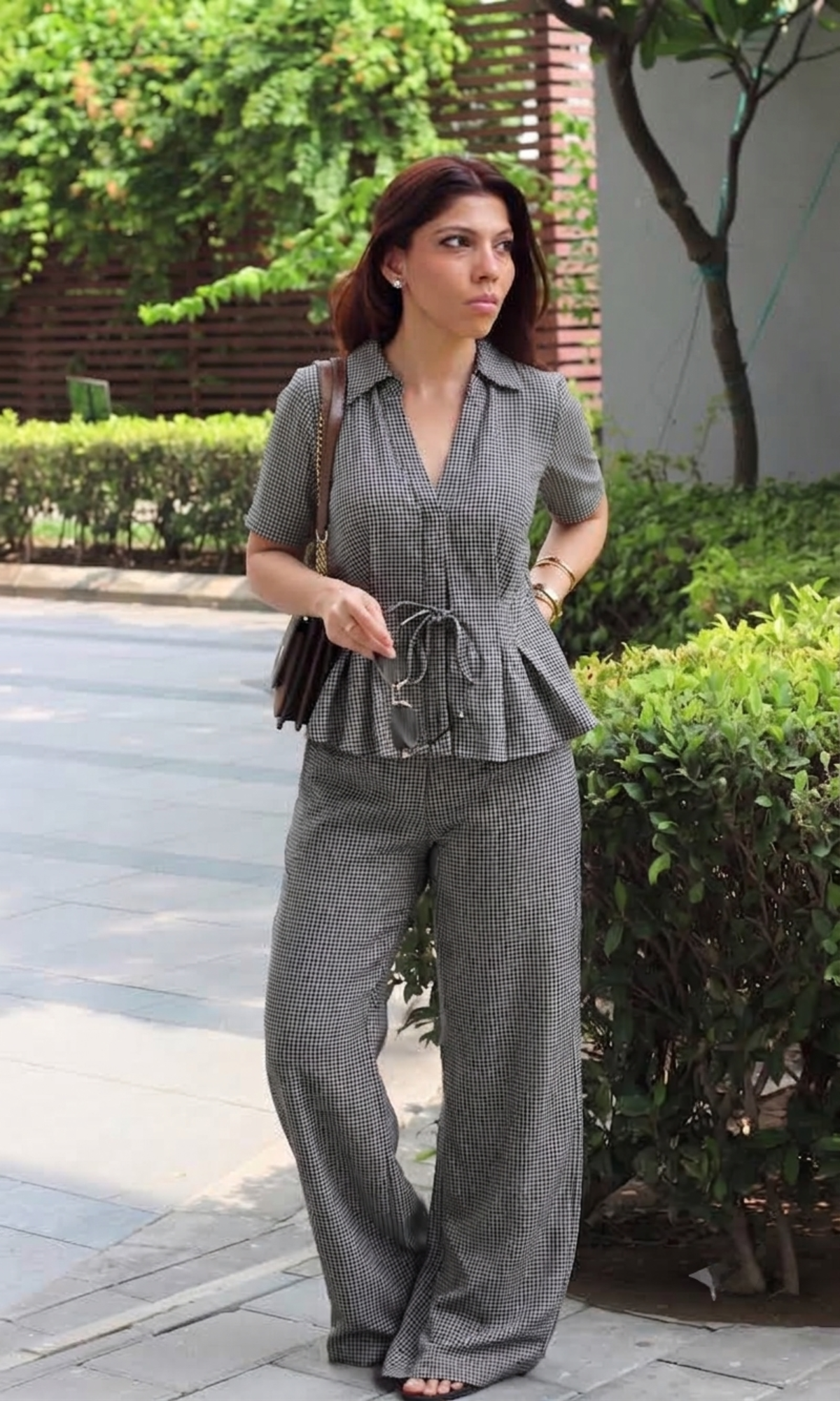 Black & Ivory Houndstooth Top and Flared Pants Co-ord