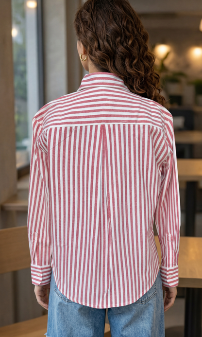 Coral Stripe Loose Shirt