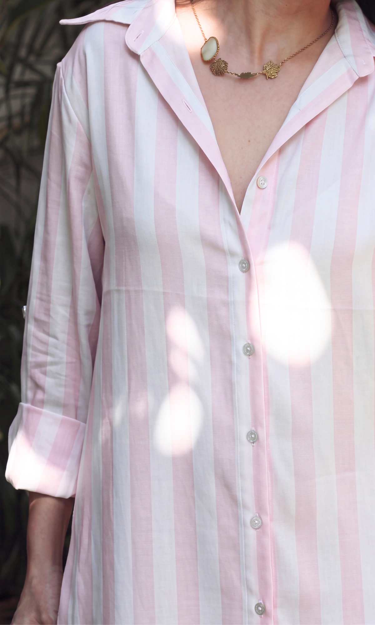 Pink & White Cotton Stripe Shirt Dress