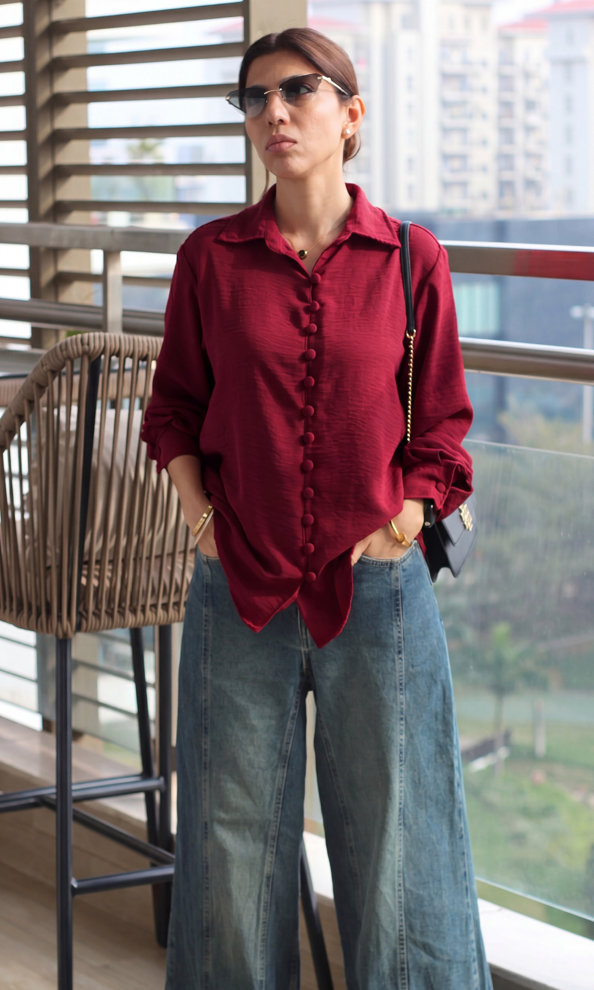 Red Buttoned Flowing Shirt