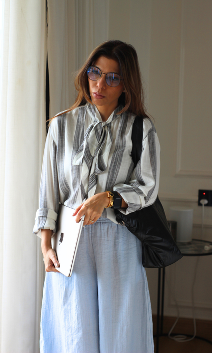 Ivory Stripe Bow Tie Shirt