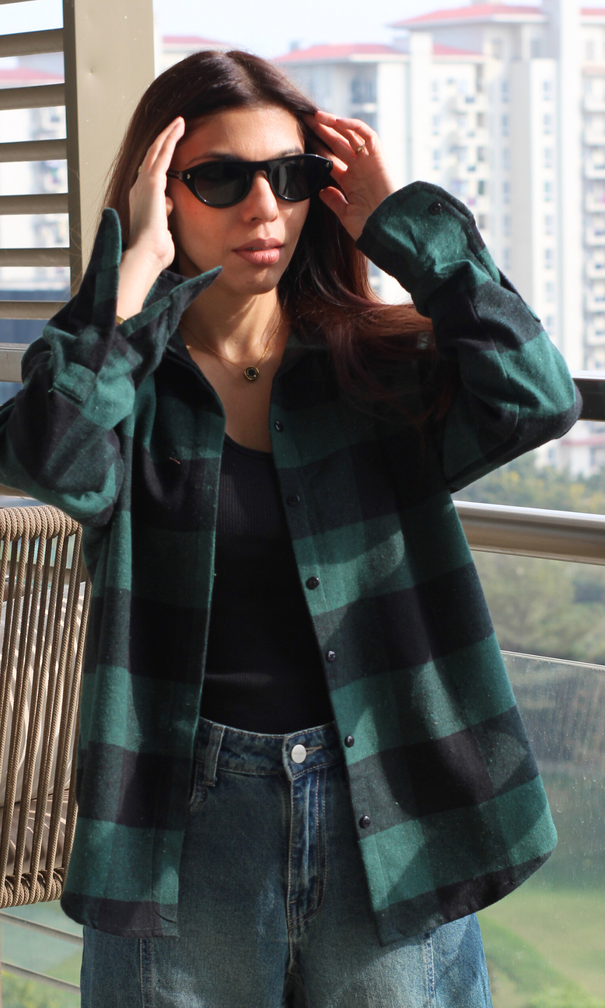 Navy-Green Plaid Winter Checked Shirt