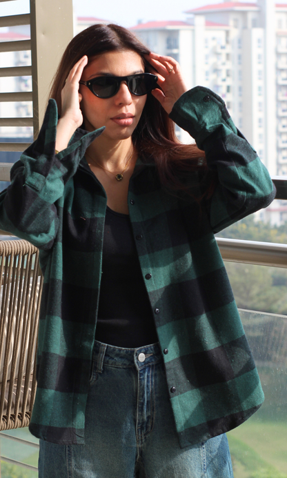 Navy-Green Plaid Winter Checked Shirt