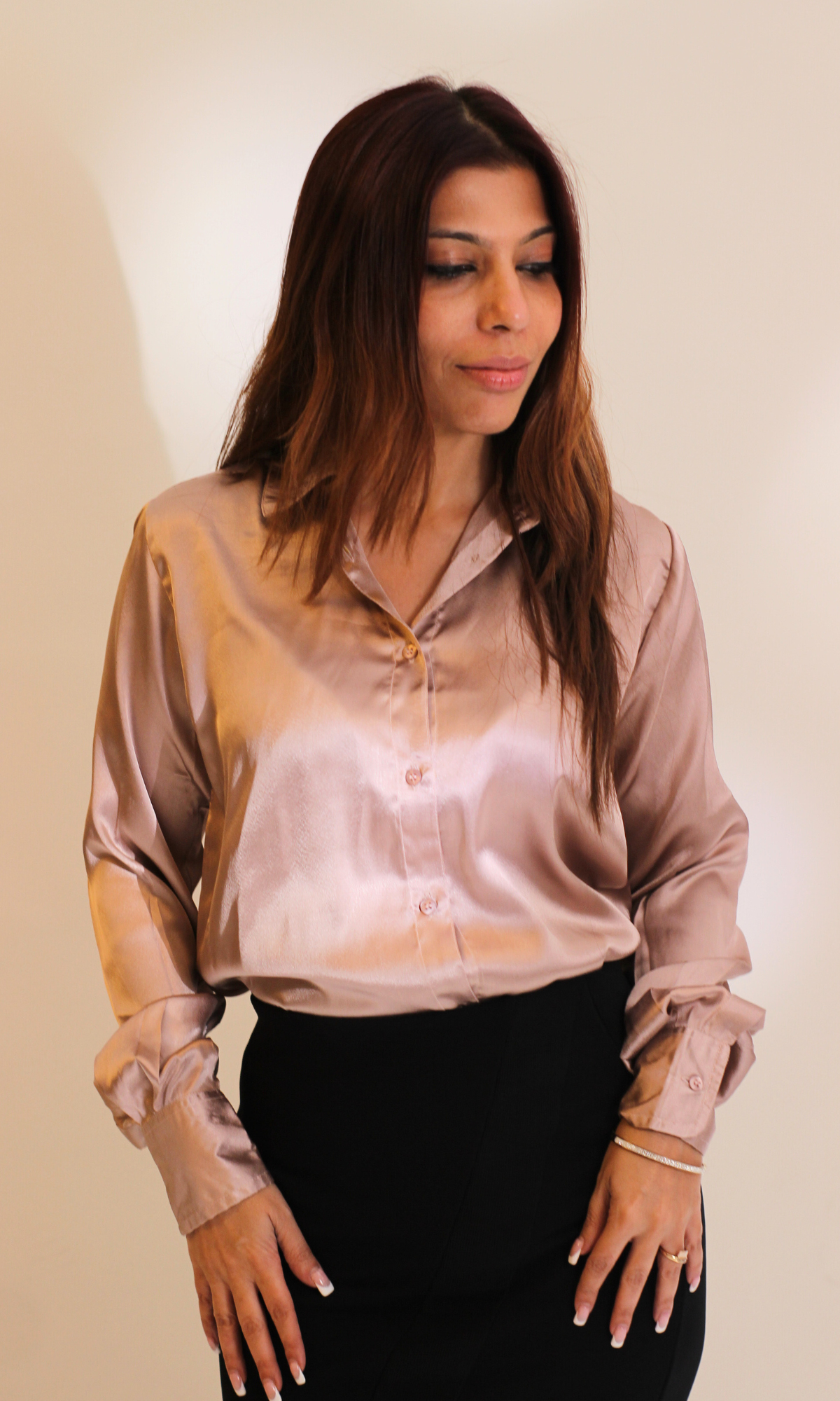 Greyish Mauve Sleeved Satin Shirt