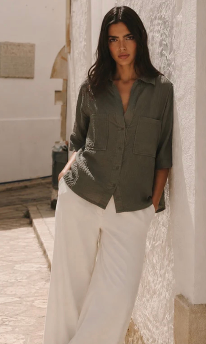 Taupe Woven Cropped Shirt