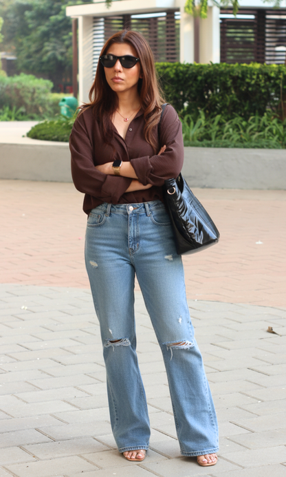 Light taupe women's shirt — casual relaxed silhouette from Breeze co-ord set