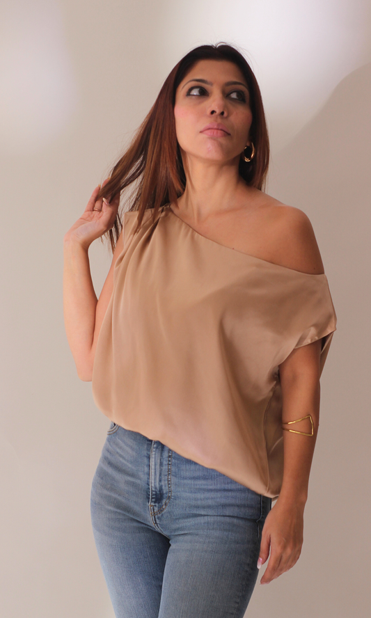 Rose Gold One-Shoulder Top