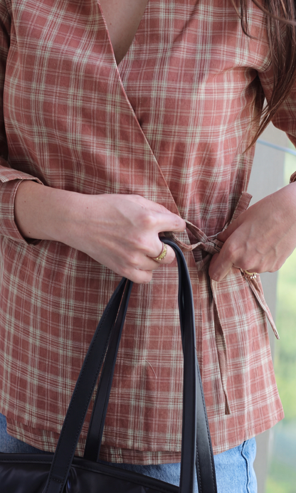Rust Plaid Wrap Shirt