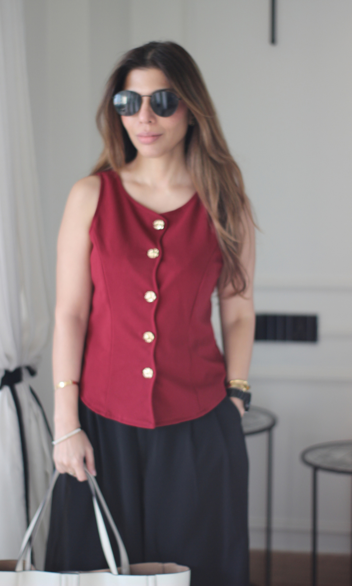 Cherry Red Scalloped Button-Front Vest