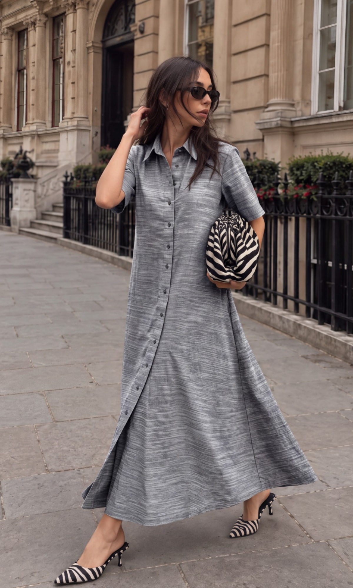 Carbon Grey A-Line Maxi Shirt Dress