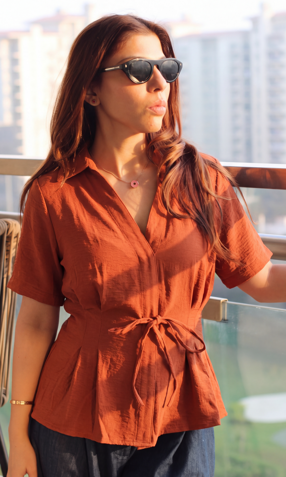 Rust Tie Detail Top