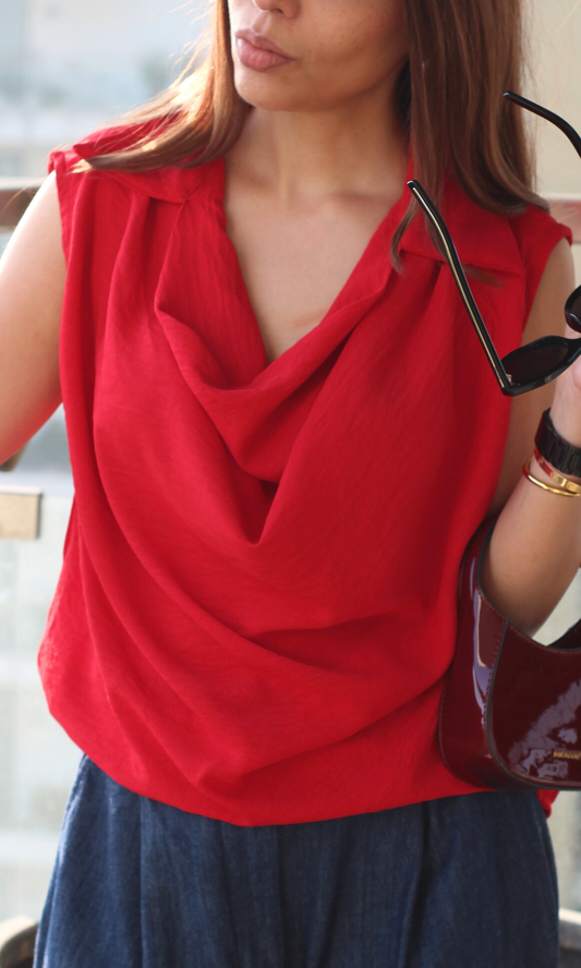 Scarlet Collared Cowl Neck Top