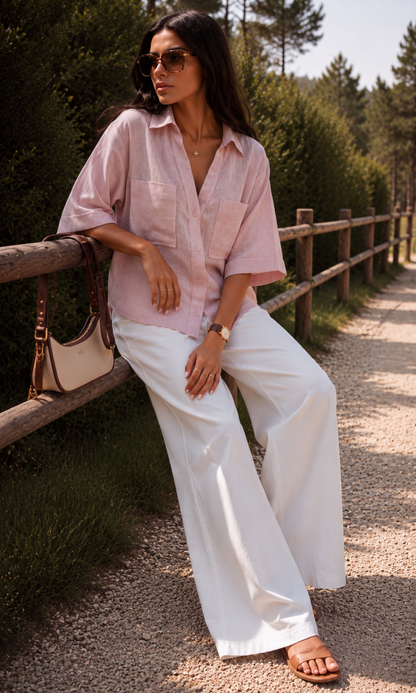 Pink Textured Cropped Shirt