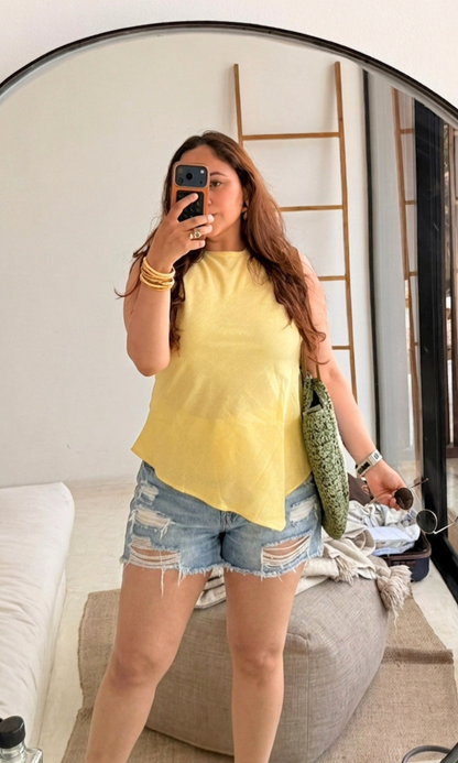 Butter Yellow Linen Asymmetric Top