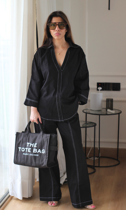 Structured Black Co-ord with Contrast Topstitching