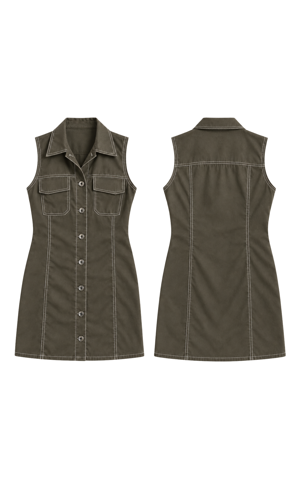 Olive Ruched Waist Denim Dress
