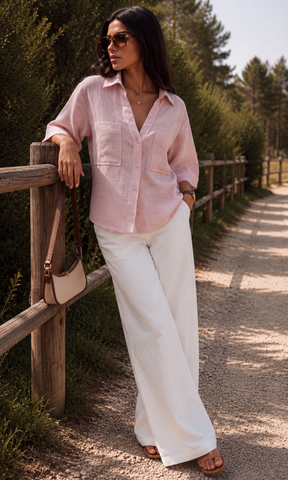 Pink Textured Cropped Shirt