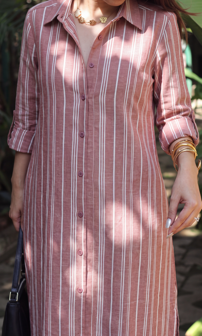 Cinnamon Stripe Maxi Shirt Dress