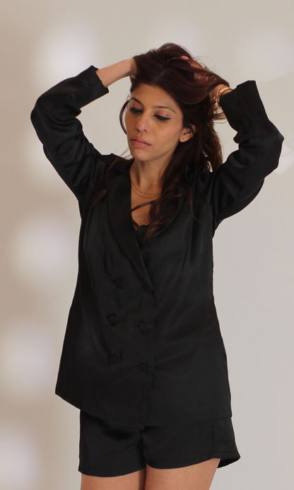 Deep Black Blazer and Shorts Co-ord