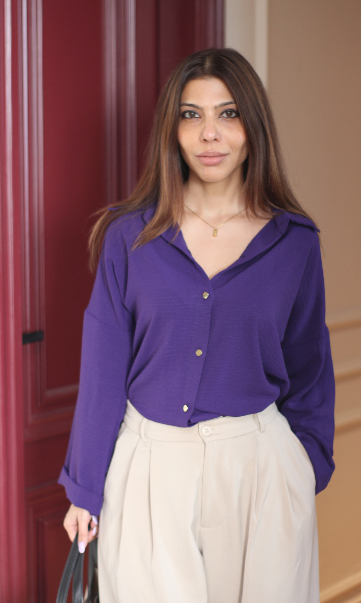 Purple Metallic Buttoned Shirt