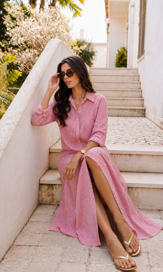 Red Stripe Shirt Dress