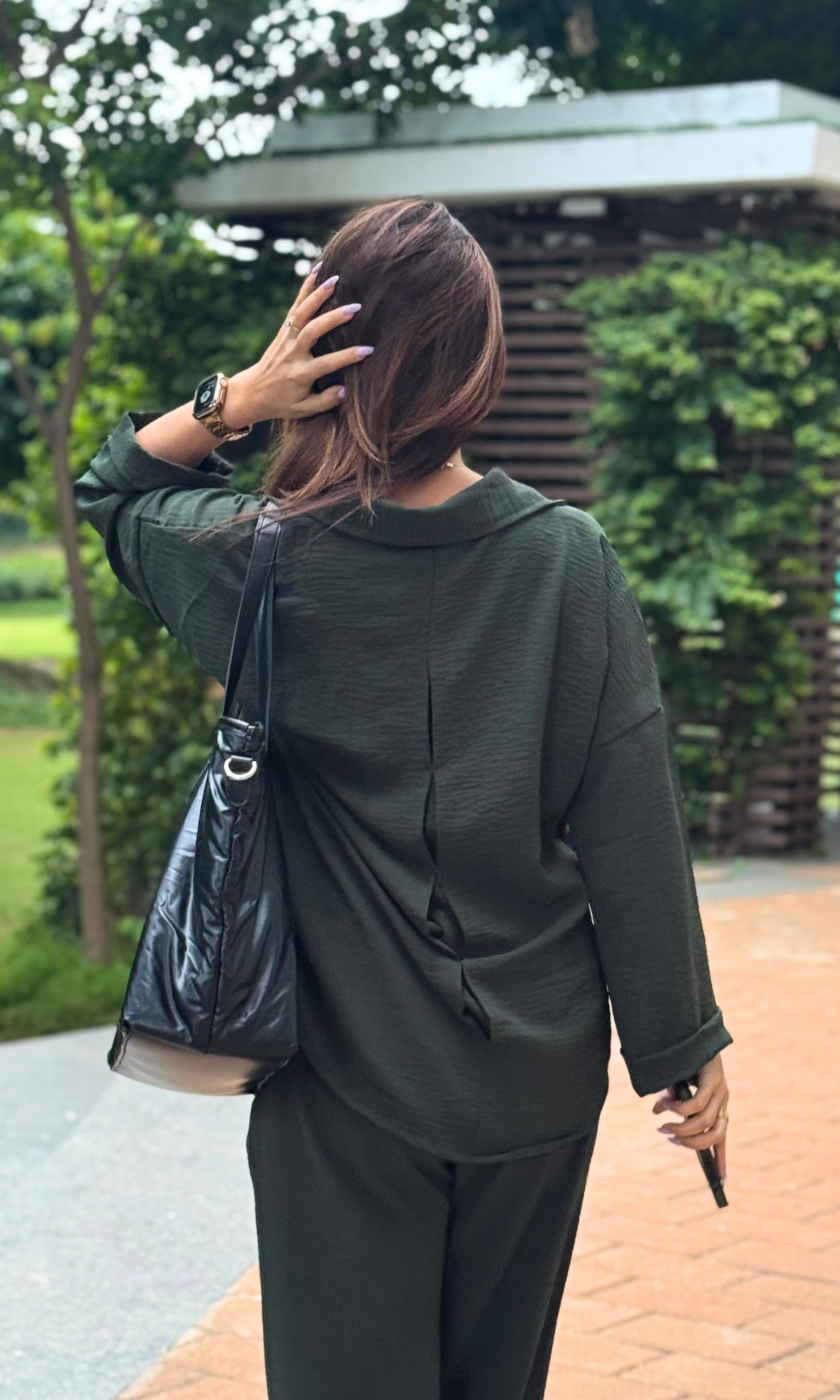 Olive Metallic Buttoned Shirt and Pants Co-ord