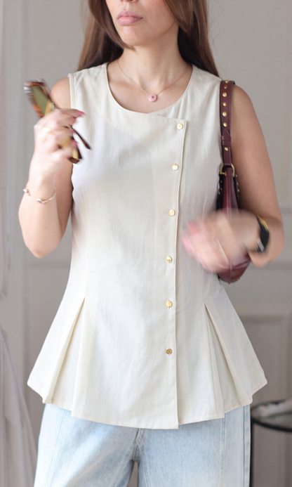 White Asymmetric Denim Vest
