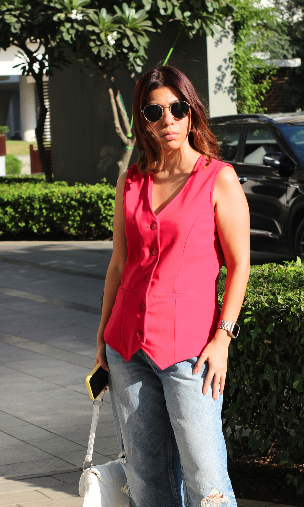 Hot Pink Buttoned Waist Coat