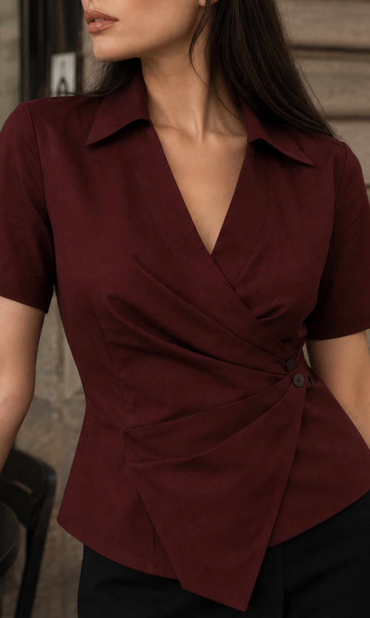 Berry Short-Sleeved Wrap Shirt