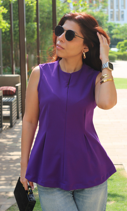 French Violet Sleek-Pleat Detail Top