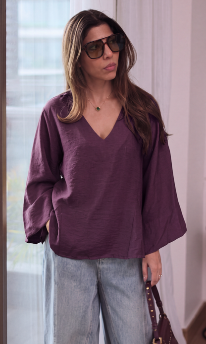Mauve Textured V-Neck Top