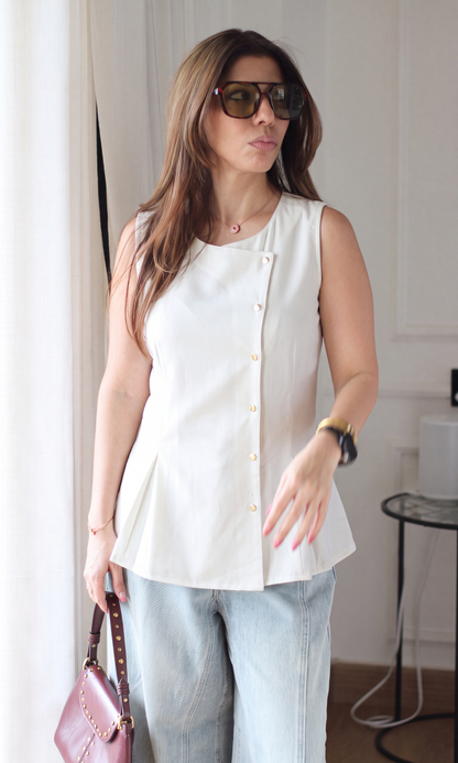 White Asymmetric Denim Vest