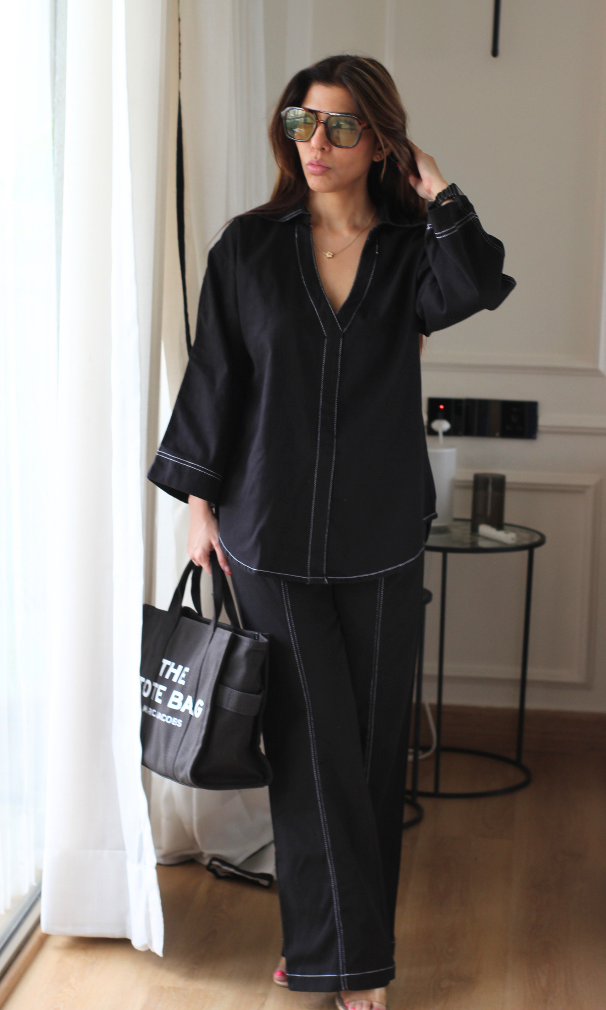 Structured Black Co-ord with Contrast Topstitching