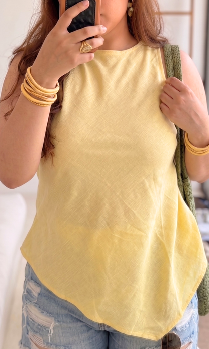 Butter Yellow Linen Asymmetric Top