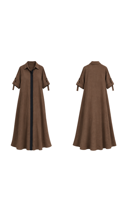 Mocha Contrast Placket Maxi Dress