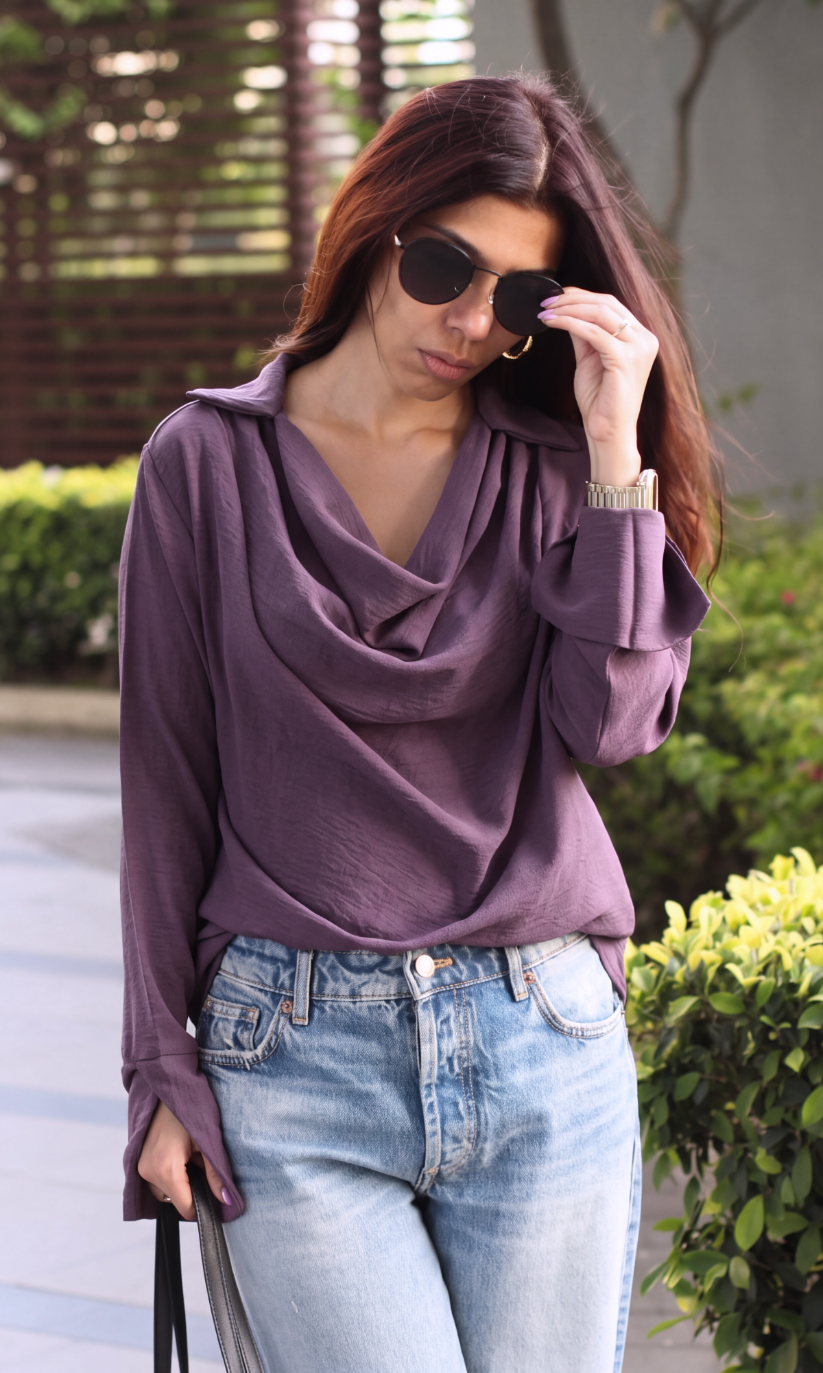Mauve Collared Cowl Neck Top