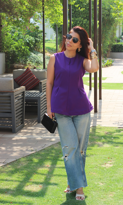 French Violet Sleek-Pleat Detail Top
