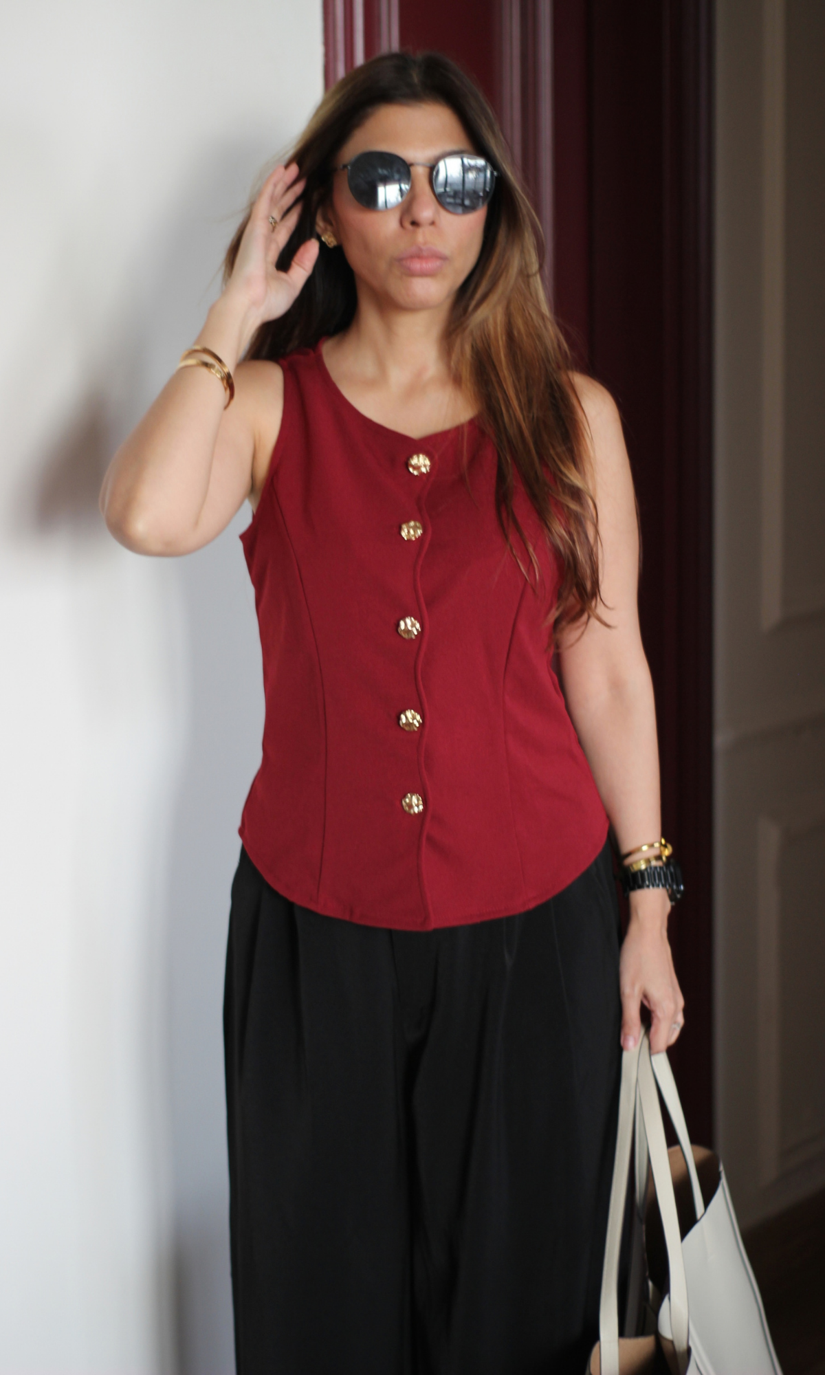 Cherry Red Scalloped Button-Front Vest