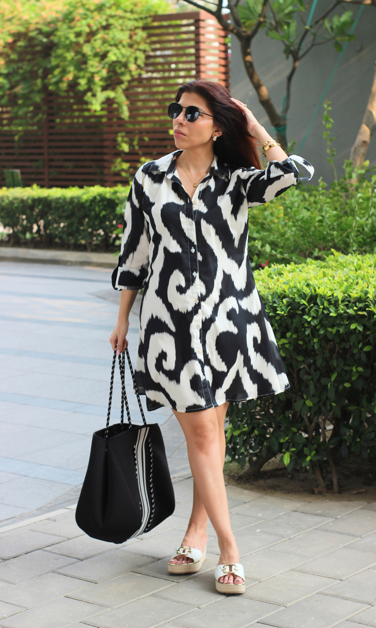 Monochrome Brushstroke Shirt Dress