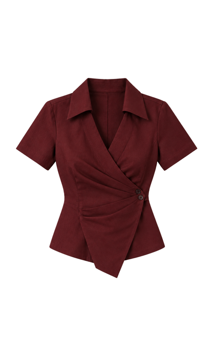 Berry Short-Sleeved Wrap Shirt