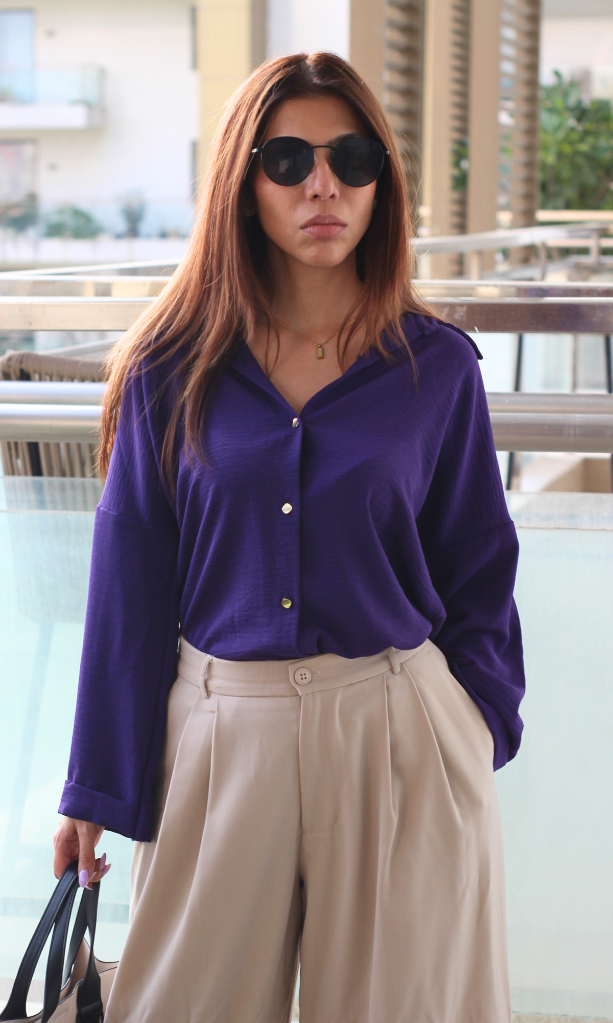 Purple Metallic Buttoned Shirt