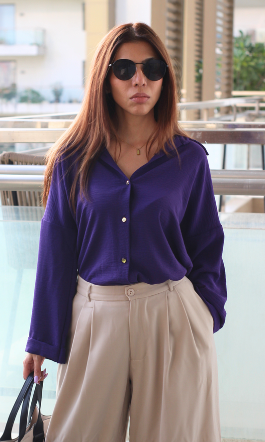 Purple Metallic Buttoned Shirt